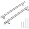 image:imageProbrico 12 Pack Modern Cabinet Hardware Black Bathroom Cupboard Pull Kitchen Cabinet T Bar Handle Dresser Knobs Set  334 inch CenterBrushed Nickel