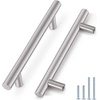 image:imageProbrico 12 Pack Modern Cabinet Hardware Black Bathroom Cupboard Pull Kitchen Cabinet T Bar Handle Dresser Knobs Set  334 inch CenterBrushed Nickel