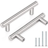 image:imageProbrico 12 Pack Modern Cabinet Hardware Black Bathroom Cupboard Pull Kitchen Cabinet T Bar Handle Dresser Knobs Set  334 inch CenterBrushed Nickel