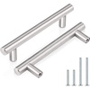 image:imageProbrico 12 Pack Modern Cabinet Hardware Black Bathroom Cupboard Pull Kitchen Cabinet T Bar Handle Dresser Knobs Set  334 inch CenterBrushed Nickel