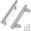 image:imageProbrico 12 Pack Modern Cabinet Hardware Black Bathroom Cupboard Pull Kitchen Cabinet T Bar Handle Dresser Knobs Set  334 inch CenterBrushed Nickel