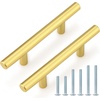 image:imageProbrico 12 Pack Modern Cabinet Hardware Black Bathroom Cupboard Pull Kitchen Cabinet T Bar Handle Dresser Knobs Set  334 inch CenterGold