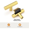 image:imageProbrico 12 Pack Modern Cabinet Hardware Black Bathroom Cupboard Pull Kitchen Cabinet T Bar Handle Dresser Knobs Set  334 inch CenterGold