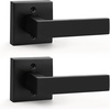 image:imageProbrico 2 Pack Different Keys Door Levers Gold Keyed Differently Square Handles with Lock for Interior Exterior DoorsBlack