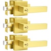 image:imageProbrico 2 Pack Different Keys Door Levers Gold Keyed Differently Square Handles with Lock for Interior Exterior DoorsBrushed Gold