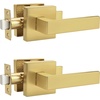 image:imageProbrico 2 Pack Different Keys Door Levers Gold Keyed Differently Square Handles with Lock for Interior Exterior DoorsBrushed Gold