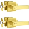 image:imageProbrico 2 Pack Different Keys Door Levers Gold Keyed Differently Square Handles with Lock for Interior Exterior DoorsBrushed Gold