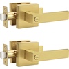 image:imageProbrico 2 Pack Different Keys Door Levers Gold Keyed Differently Square Handles with Lock for Interior Exterior DoorsBrushed Gold