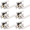 image:imageProbrico 2 Pack Different Keys Door Levers Gold Keyed Differently Square Handles with Lock for Interior Exterior DoorsBrushed Nickel