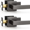 image:imageProbrico 2 Pack Different Keys Door Levers Gold Keyed Differently Square Handles with Lock for Interior Exterior DoorsGunmetal Black