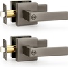 image:imageProbrico 2 Pack Different Keys Door Levers Gold Keyed Differently Square Handles with Lock for Interior Exterior DoorsGunmetal Black