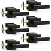 image:imageProbrico 2 Pack Different Keys Door Levers Gold Keyed Differently Square Handles with Lock for Interior Exterior DoorsMatte Black