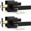 image:imageProbrico 2 Pack Different Keys Door Levers Gold Keyed Differently Square Handles with Lock for Interior Exterior DoorsMatte Black