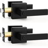 image:imageProbrico 2 Pack Different Keys Door Levers Gold Keyed Differently Square Handles with Lock for Interior Exterior DoorsMatte Black
