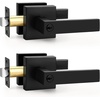 image:imageProbrico 2 Pack Different Keys Door Levers Gold Keyed Differently Square Handles with Lock for Interior Exterior DoorsMatte Black