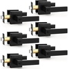 image:imageProbrico 2 Pack Different Keys Door Levers Gold Keyed Differently Square Handles with Lock for Interior Exterior DoorsMatte Black
