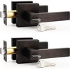 image:imageProbrico 2 Pack Different Keys Door Levers Gold Keyed Differently Square Handles with Lock for Interior Exterior DoorsOil Rubbed Bronze