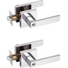 image:imageProbrico 2 Pack Different Keys Door Levers Gold Keyed Differently Square Handles with Lock for Interior Exterior DoorsPolished Chrome