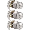 image:imageProbrico Entry Door Knobs with Lock Keyed Alike Interior Exterior Door Locks in Brushed Nickel Finish 4 Pack Stainless Steel Modern Entrance Locksets for Bedroom OfficeBrushed Nickel