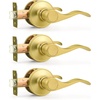 image:imageProbrico Interior Door Handle Lever Chrome Door Handles Passage Door Lever Handle Closet Door Handle Polished Chrome Interior Keyless Door Handle for Hallway Closet Wave Style Reversible 6 PackGold