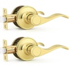 image:imageProbrico Interior Door Handle Lever Chrome Door Handles Passage Door Lever Handle Closet Door Handle Polished Chrome Interior Keyless Door Handle for Hallway Closet Wave Style Reversible 6 PackPolished Brass