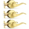 image:imageProbrico Interior Door Handle Lever Chrome Door Handles Passage Door Lever Handle Closet Door Handle Polished Chrome Interior Keyless Door Handle for Hallway Closet Wave Style Reversible 6 PackPolished Brass