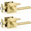 image:imageProbrico Interior Passage Door Handles 10 Pack Brushed Nickel NonLocking Square Levers for Closet Hallway Reversible Heavy Duty HardwareGold