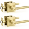 image:imageProbrico Interior Passage Door Handles 10 Pack Polished Chrome NonLocking Square Levers for Closet Hallway Reversible Heavy Duty HardwareGold