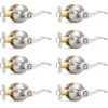 image:imageProbrico Polished Chrome Door Handles Privacy Door Lever Interior Chrome Door Lever for Bedroom Bathroom Keyless Interior Door Handle with Lock Wave Style 6 PackSatin Nickel