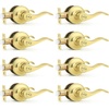 image:imageProbrico Polished Chrome Door Handles Privacy Door Lever Interior Chrome Door Lever for Bedroom Bathroom Keyless Interior Door Handle with Lock Wave Style 6 PackPolished Brass