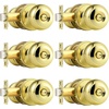 image:imageProbrico Privacy Interior Door Knobs Bed and Bath Handles Keyless Sain Nickel Locksets 6 PackPolished Brass