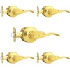image:imageProbrico Wave Shape Passage Door Lever Satin Nickel Keyless Handle for Hall and Closet Interior NonLocking Leverset Handleset Hardware Reversible for Right and Left Handed Doors 1 PackGold