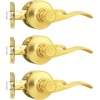 image:imageProbrico Wave Shape Passage Door Lever Satin Nickel Keyless Handle for Hall and Closet Interior NonLocking Leverset Handleset Hardware Reversible for Right and Left Handed Doors 1 PackGold