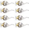 image:imageProbrico Wave Shape Passage Door Lever Satin Nickel Keyless Handle for Hall and Closet Interior NonLocking Leverset Handleset Hardware Reversible for Right and Left Handed Doors 1 PackSatin Nickel