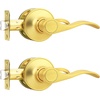 image:imageProbrico Wave Shape Passage Door Lever Satin Nickel Keyless Handle for Hall and Closet Interior NonLocking Leverset Handleset Hardware Reversible for Right and Left Handed Doors 1 PackGold