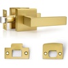 image:imageProbrico 10 Pack Square Brushed Gold Passage Door Handle Heavy Duty Keyless Door Lever Lock for Hallway Closet Interior Satin Brass Door Knobs LocksetGold