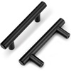 image:imageProbrico 20 Pack  Brushed Nickel Kitchen Cabinet Pulls 3 Hole Centers Solid Stainless Steel Modern Euro T Bar Handles Bedroom Dresser Drawer Cabinet Cupboard Pull Knobs 5 Overall LengthBlack