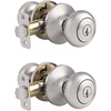 image:imageProbrico Entry Door Knobs with Lock Keyed Alike Interior Exterior Door Locks in Brushed Nickel Finish 4 Pack Stainless Steel Modern Entrance Locksets for Bedroom OfficeBrushed Nickel