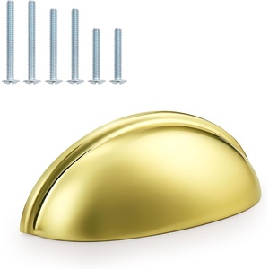 image:image5 PackProbrico Gold Cabinet Handles Bin Cup Drawer Pulls 3 Inch76mm Hole Center Cabinet Cup Pulls Kitchen Cabinet Hardware Shell Style Drawer Handles Knobs Modern Cabinet Pulls for Dresser Closet