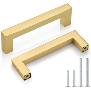 image:imageProbrico 10 Pack Square Bar Cabinet Pulls 712 inch 192mm Hole Center Matte Black Drawer Pulls Modern Handles for Kitchen Cabinets Stainless Steel Cupboard Closet HardwareGold