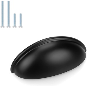 image:imageProbrico 12 Pack Modern Cabinet Cup Pulls Black Drawer Handles 3 Inch Hole Center Kitchen Cabinet Hardware Bin Cup Pulls Dresser Closet Handles Drawer Handles Knobs