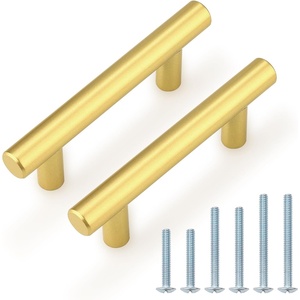 image:imageProbrico 12 Pack Modern Cabinet Hardware Black Bathroom Cupboard Pull Kitchen Cabinet T Bar Handle Dresser Knobs Set  334 inch CenterGold
