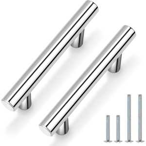 image:imageProbrico 12 Pack Modern Cabinet Hardware Black Bathroom Cupboard Pull Kitchen Cabinet T Bar Handle Dresser Knobs Set  334 inch CenterPolished Chrome