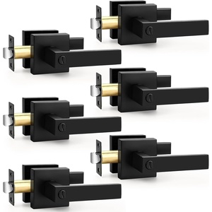 image:imageProbrico 2 Pack Different Keys Door Levers Gold Keyed Differently Square Handles with Lock for Interior Exterior DoorsBlack