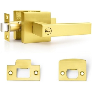 image:imageProbrico 2 Pack Different Keys Door Levers Gold Keyed Differently Square Handles with Lock for Interior Exterior DoorsBrushed Gold