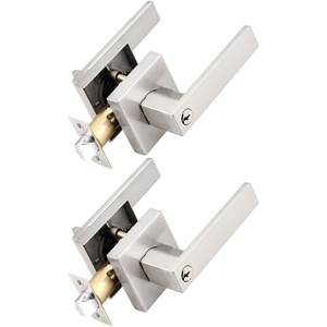 image:imageProbrico 2 Pack Different Keys Door Levers Gold Keyed Differently Square Handles with Lock for Interior Exterior DoorsBrushed Nickel