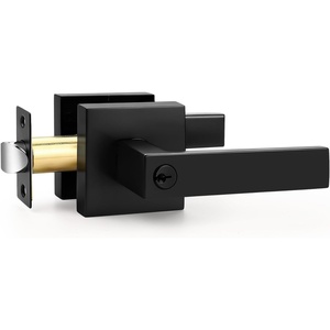 image:imageProbrico 2 Pack Different Keys Door Levers Gold Keyed Differently Square Handles with Lock for Interior Exterior DoorsMatte Black