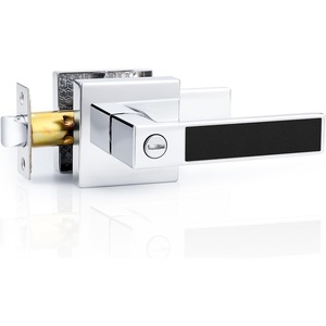 image:imageProbrico 2 Pack Different Keys Door Levers Gold Keyed Differently Square Handles with Lock for Interior Exterior DoorsPolished ChromeBlack