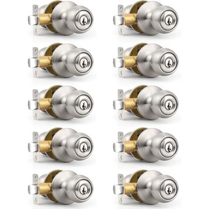 image:imageProbrico 2 Pack Keyed Alike Locks for Exterior and Interior Doors Brushed Nickel Stainless Steel Entrance Door Knobs Round Ball Keyed Entry Door Knobs with Same Keys for Bedroom Bathroom10 Pack