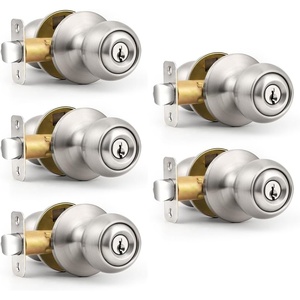 image:imageProbrico 2 Pack Keyed Alike Locks for Exterior and Interior Doors Brushed Nickel Stainless Steel Entrance Door Knobs Round Ball Keyed Entry Door Knobs with Same Keys for Bedroom Bathroom5 Pack